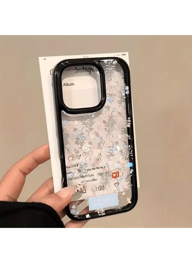 Black Flower Themed Transparent Acrylic Phone Case Compatible with iPhone 14 Pro Max - Image 2